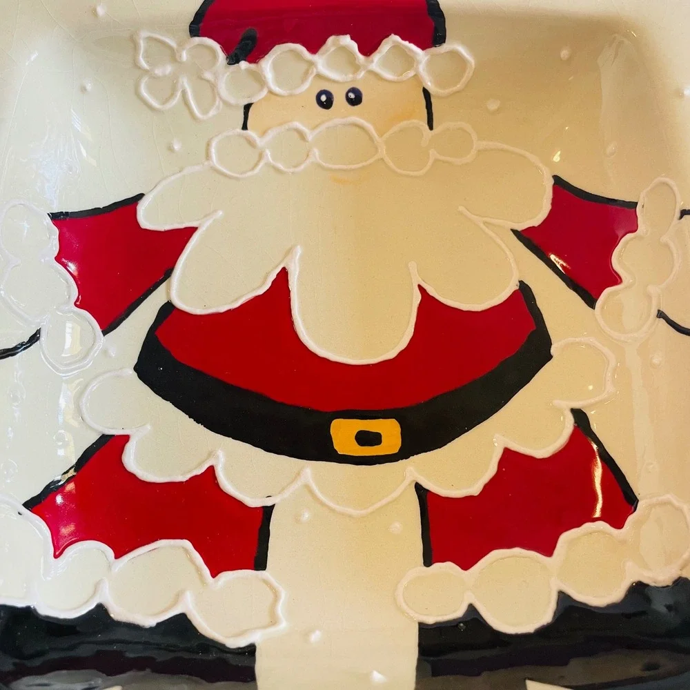 Santa Claus Decorative Plate Holiday‎ Christmas Decor Hand Painted Signed